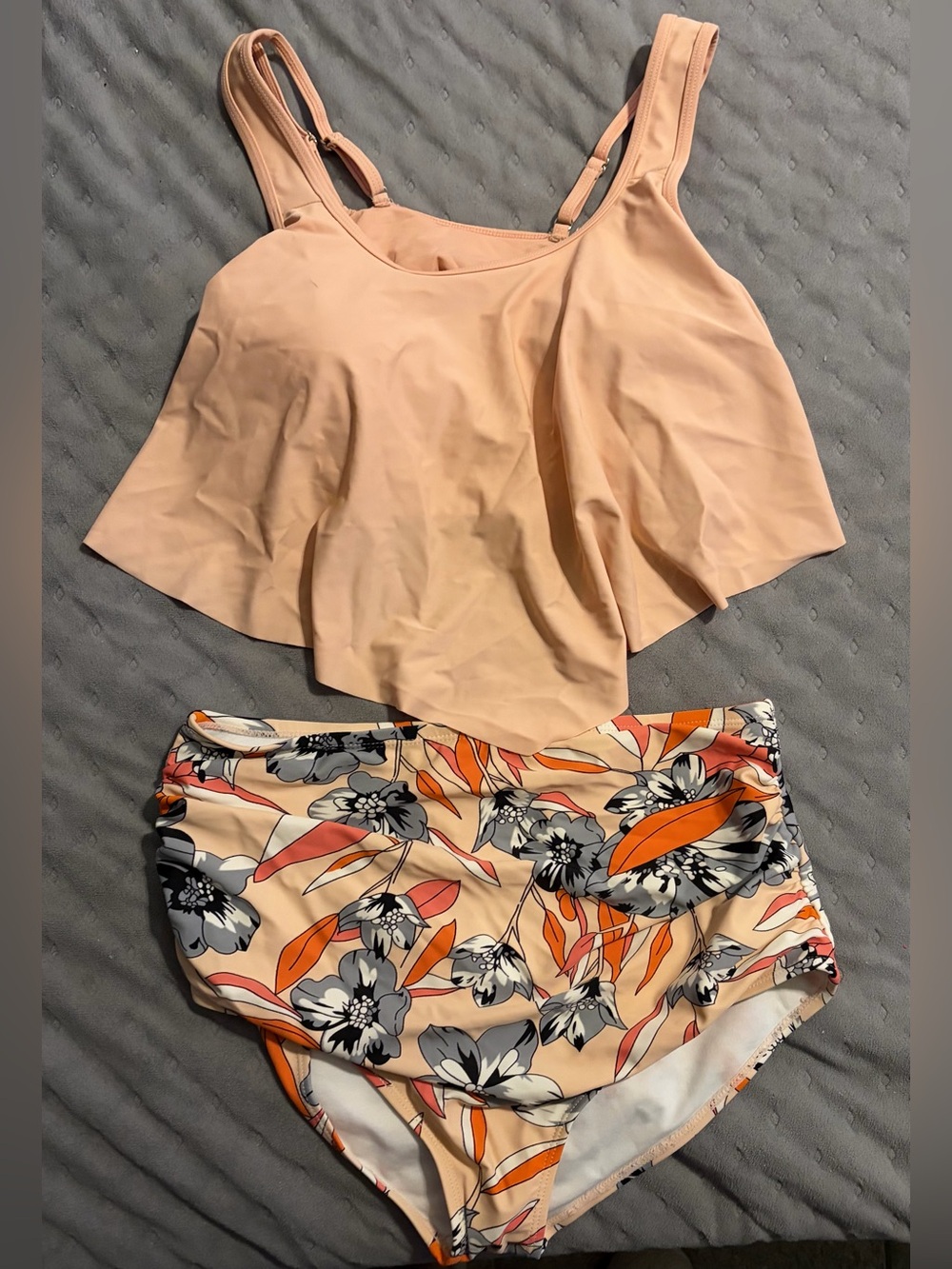 Women’s Peach Flowy Swim Top and High-Waist Bottoms